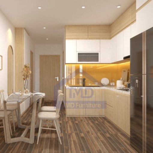 tủ bếp gỗ mdf lõi xanh chống thấm phủ melamine chữ L