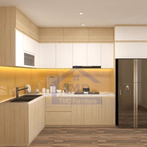 tủ bếp gỗ mdf lõi xanh chống thấm phủ melamine chữ L