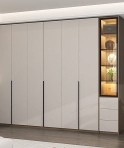 Tủ bếp gỗ công nghiệp MDF màu trắng phối nâu cao cấp