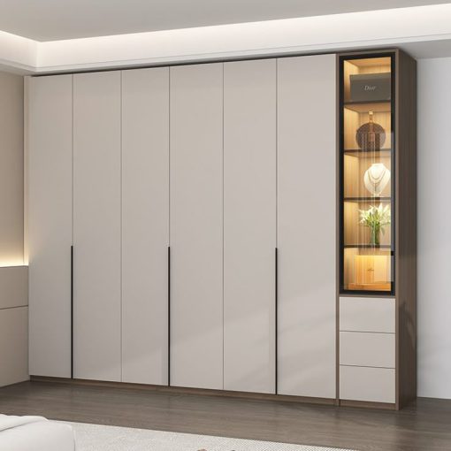 Tủ bếp gỗ công nghiệp MDF màu trắng phối nâu cao cấp