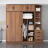 Tủ quần áo cửa lùa kịch trần gỗ MDF màu óc chó