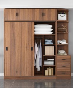 Tủ quần áo cửa lùa kịch trần gỗ MDF màu óc chó