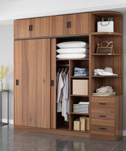 Tủ quần áo cửa lùa kịch trần gỗ MDF màu óc chó